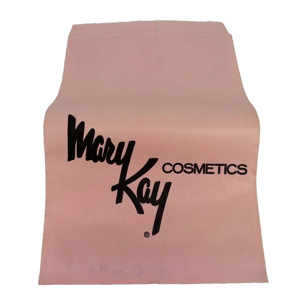 Vintage Mary Kay Cosmetics 60s 70s Pink Paper Makeup Bag Black Logo 30 Total